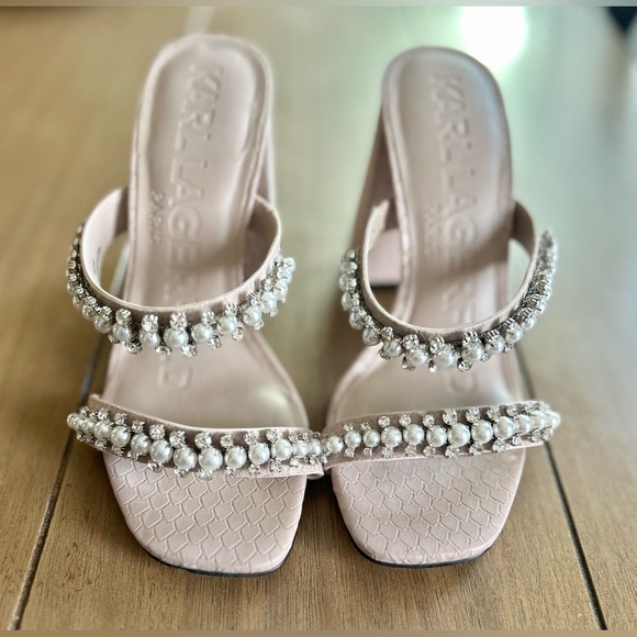 Karl Lagerfeld Paris Women’s Rayan Embellished Block Heel in Dune | 5 - Picture 5 of 6